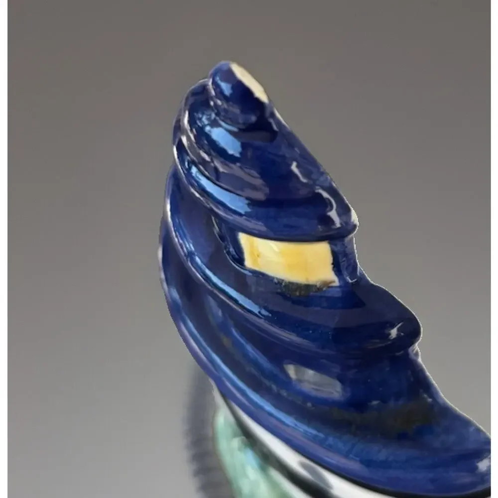 GMI Industries Ceramic Lighthouse Taper Candle Holder, Nautical Striped Glossy
